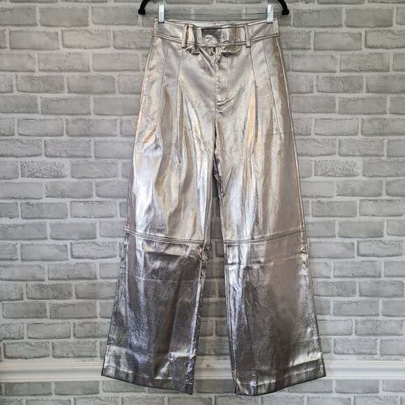 Line & Dot Womens Tinsley High Waist Wide Leg Faux Leather Pants M Glam NEW - Picture 1 of 10